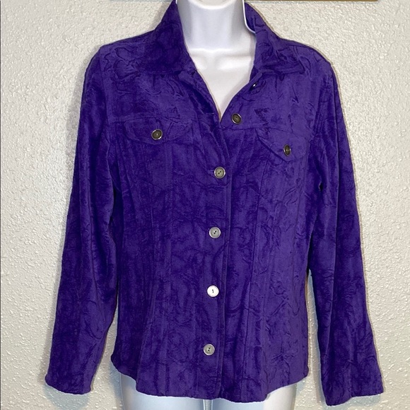 Chico's Purple Embossed Textured Jacket with Collared Neckline - Picture 1 of 7